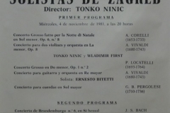 IX Ciclo de Grandes Autores e Intérpretes de la Música. Solistas de Zagreb Teatro Real, 4 y 5 de noviembre de 1981